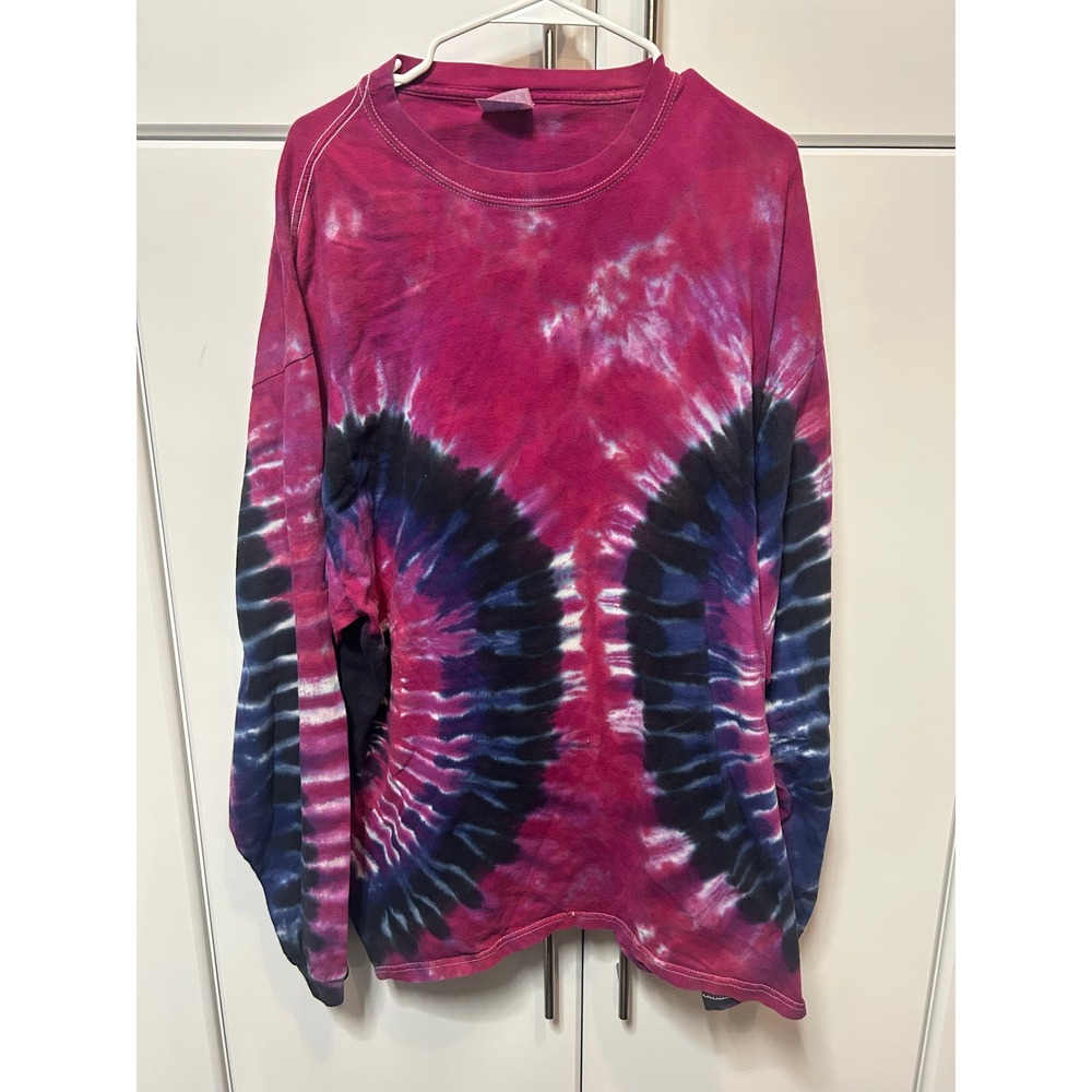 Vintage Hanes Beefy-T Tie Dye Long Sleeve Shirt Mens XXL Magenta Purple‎ 90s Tee